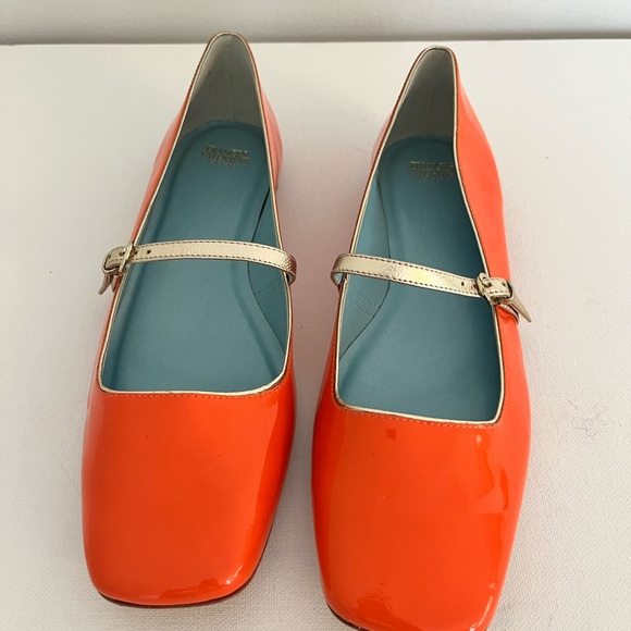 Frances Valentine Shoes - Frances Valentine Joan Tangerine Patent Mary Jane Flats